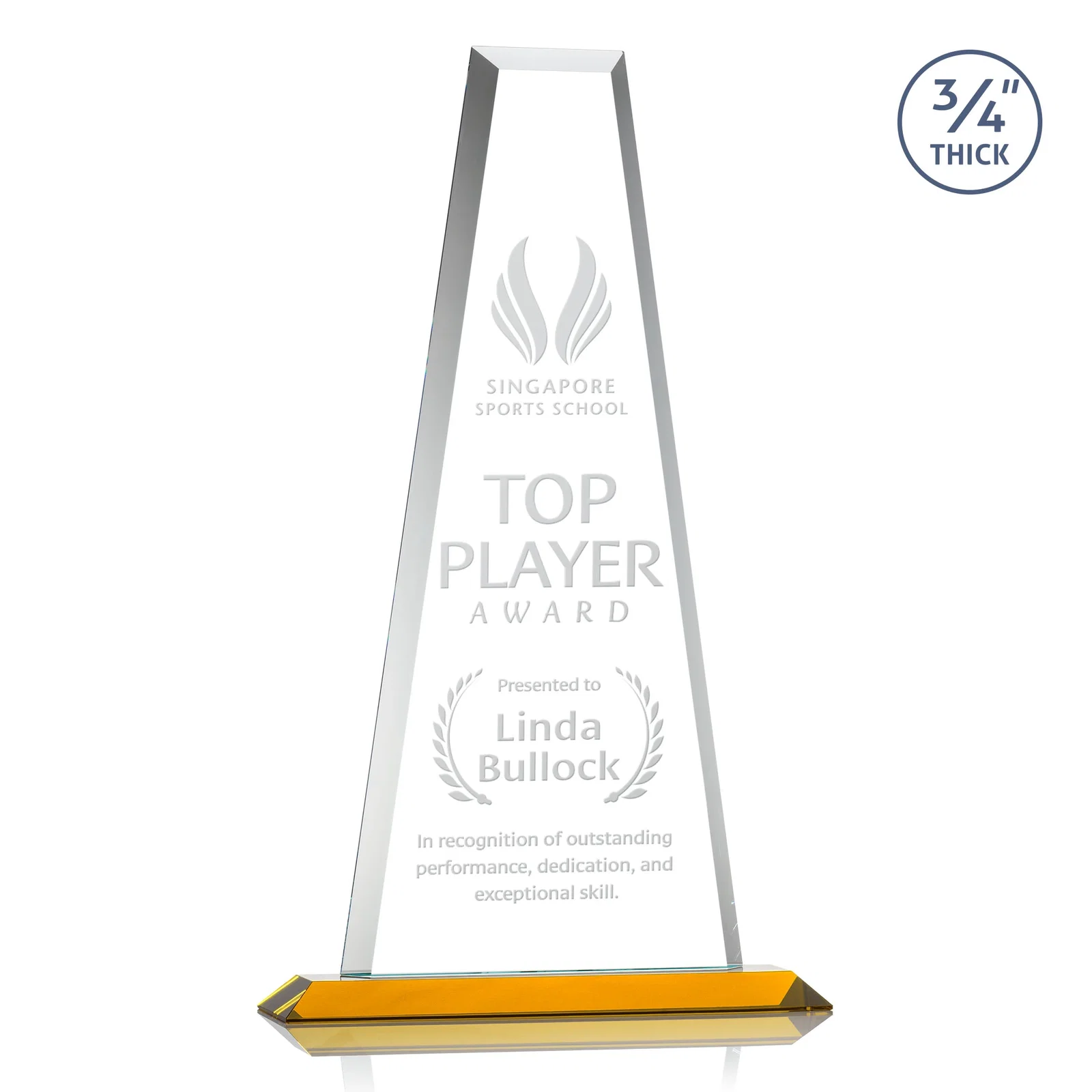 Custom Starfire Crystal Tower Award on Standard Base, Ten Colors for volunteer appreciation