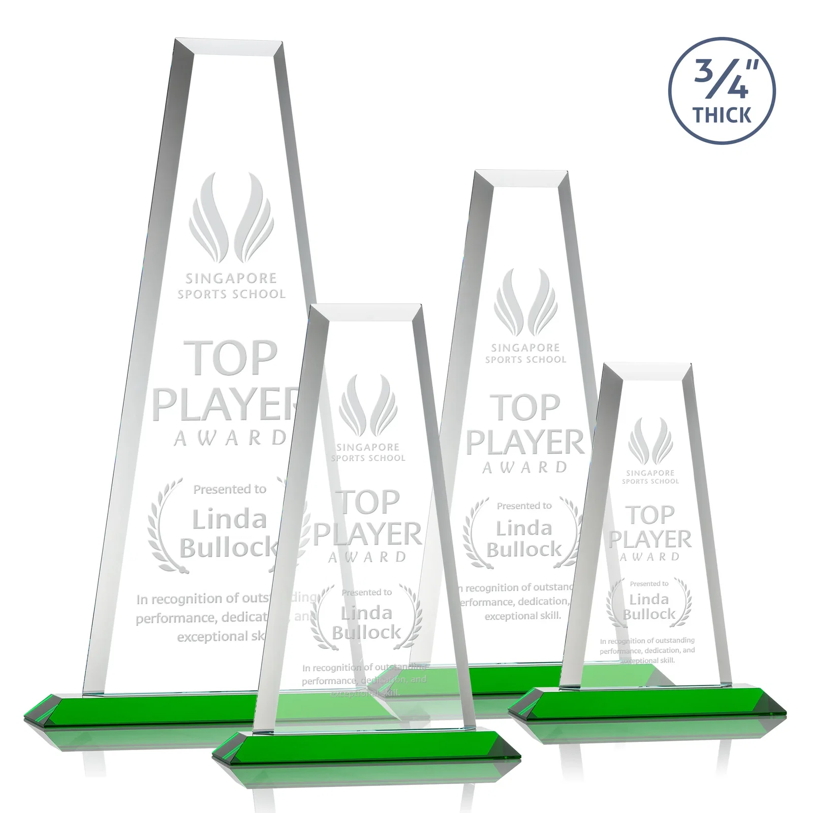 Custom Starfire Crystal Tower Award on Standard Base, Ten Colors for dealer and partner awards