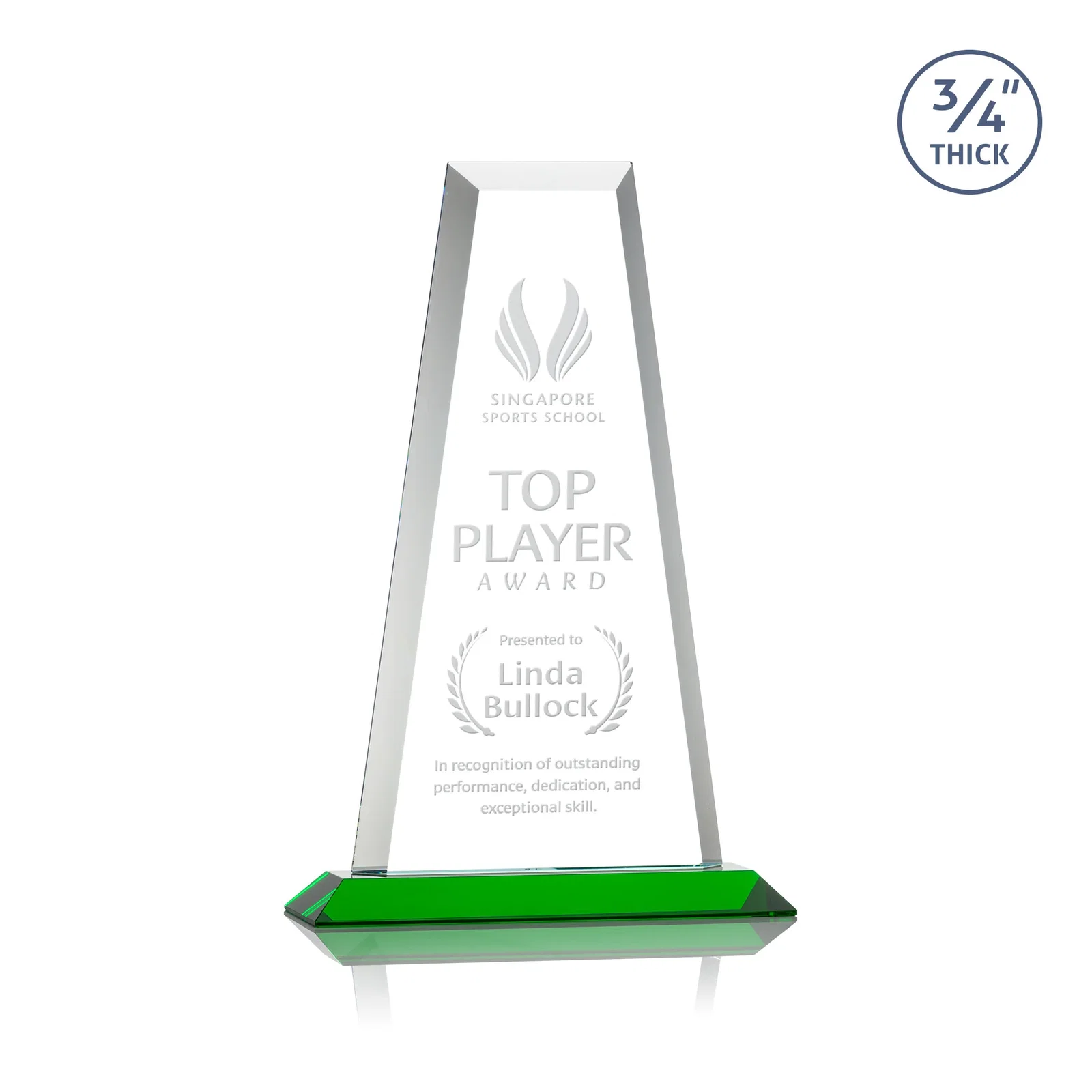 Personalized Starfire Crystal Tower Award on Standard Base, Ten Colors for employee recognition