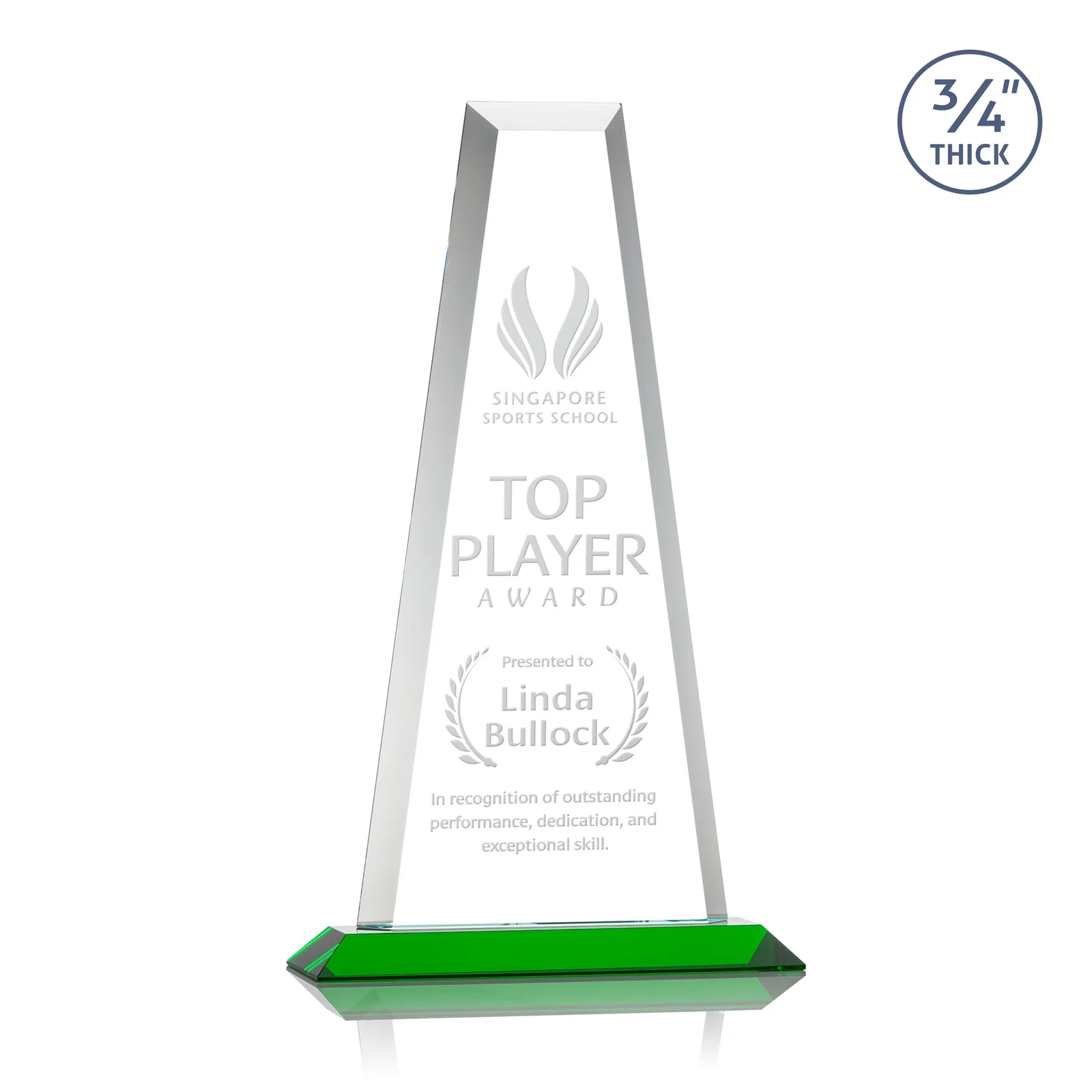 Personalized Starfire Crystal Tower Award on Standard Base, Ten Colors for corporate award ceremonies