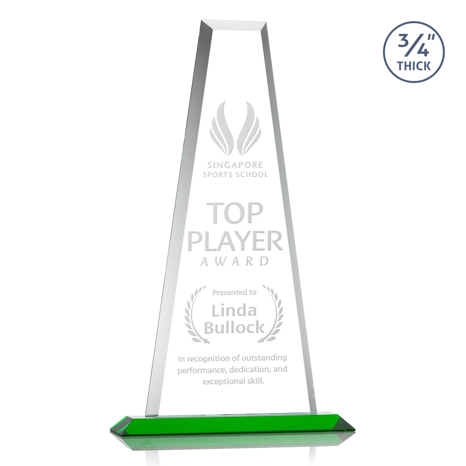 Personalized Starfire Crystal Tower Award on Standard Base, Ten Colors for service anniversary gifts