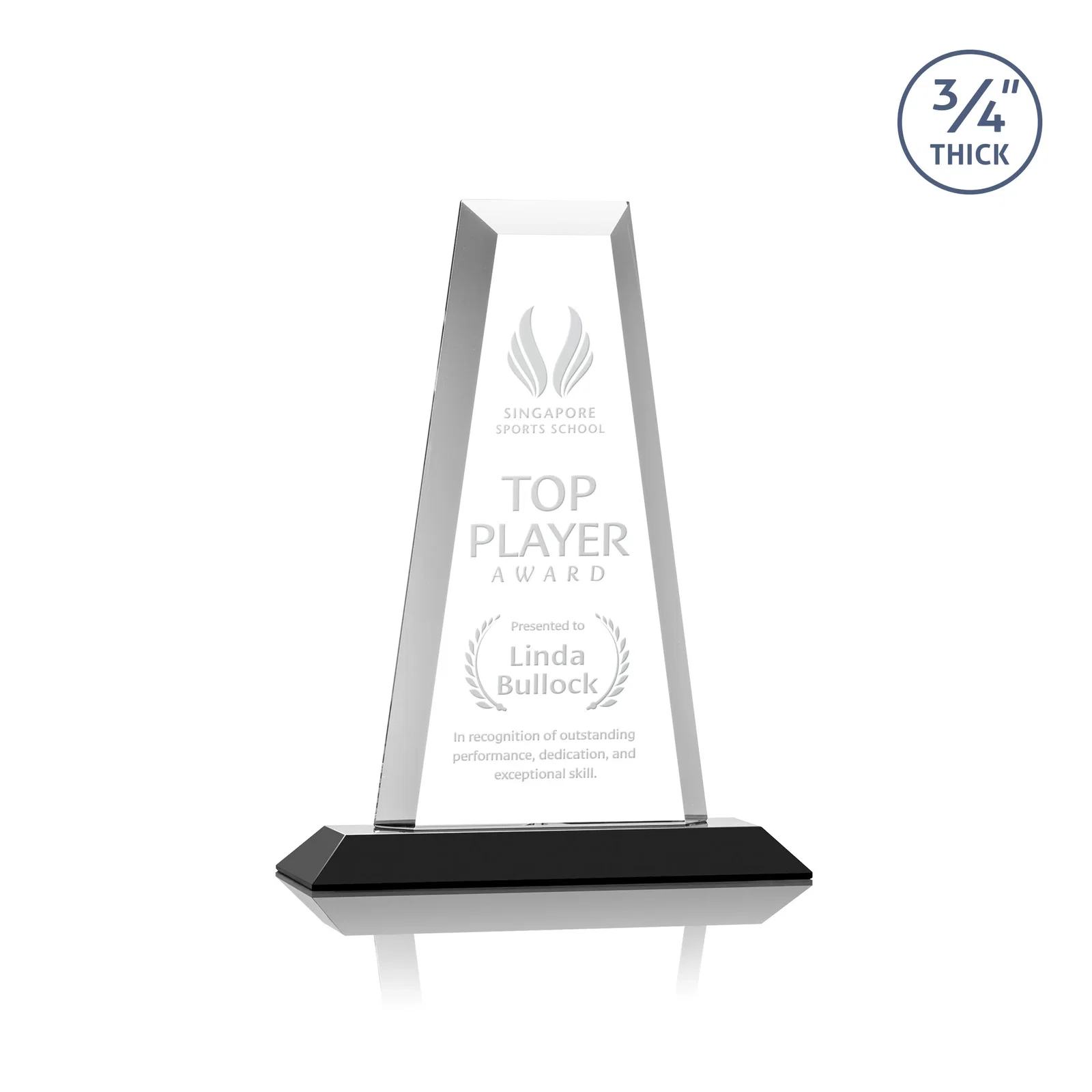 Personalized Starfire Crystal Tower Award on Standard Base, Ten Colors for retirement presentations