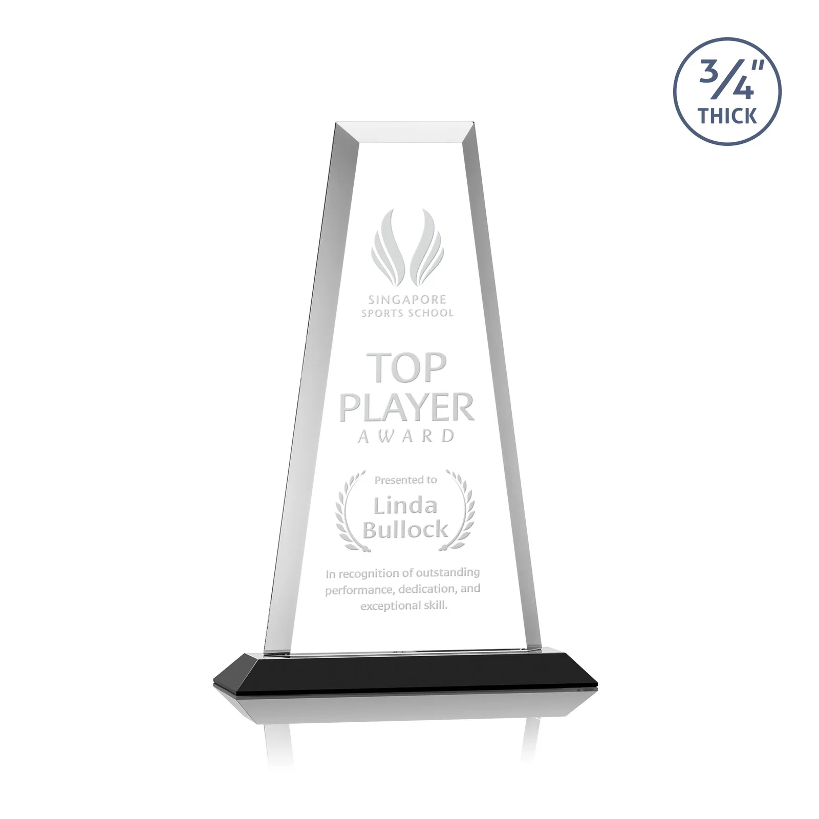 Personalized Starfire Crystal Tower Award on Standard Base, Ten Colors for team milestone celebrations
