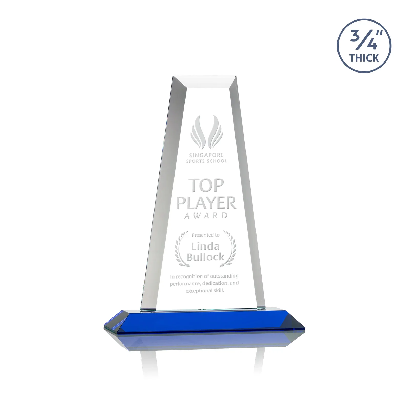 Personalized Starfire Crystal Tower Award on Standard Base, Ten Colors for volunteer appreciation