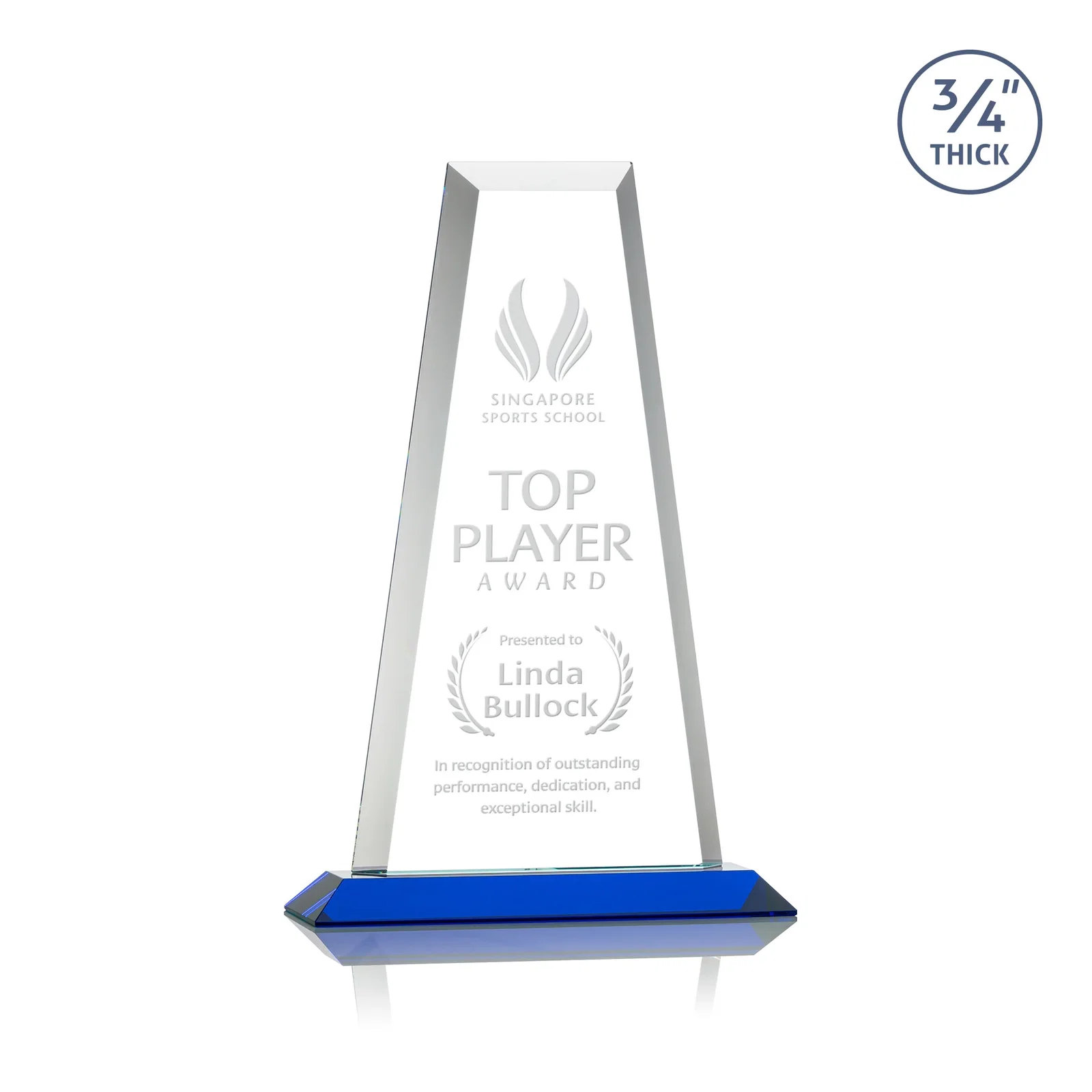 Personalized Starfire Crystal Tower Award on Standard Base, Ten Colors for dealer and partner awards