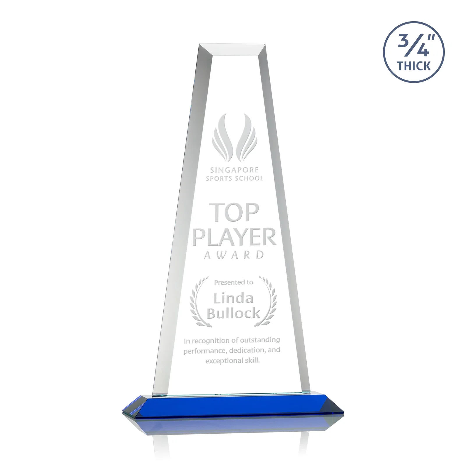 Personalized Starfire Crystal Tower Award on Standard Base, Ten Colors for company anniversary events