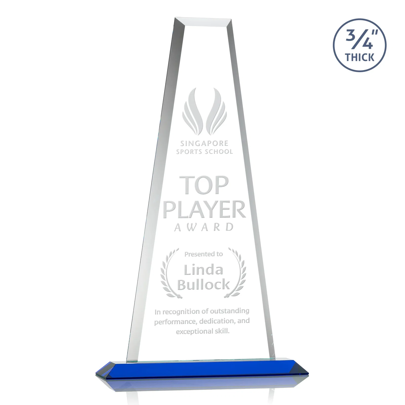 Promotional Starfire Crystal Tower Award on Standard Base, Ten Colors for employee recognition