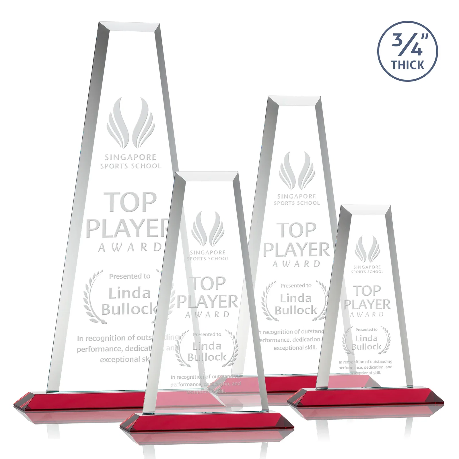 Promotional Starfire Crystal Tower Award on Standard Base, Ten Colors for corporate award ceremonies