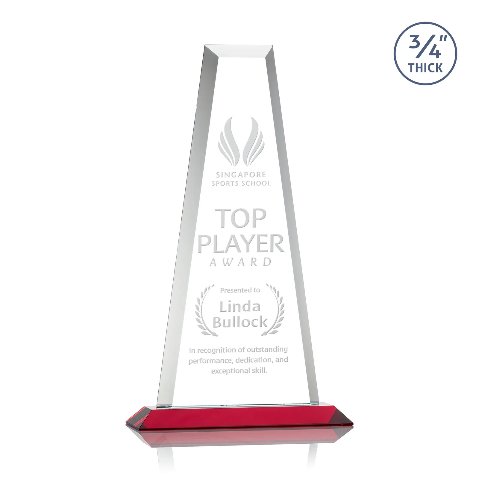 Promotional Starfire Crystal Tower Award on Standard Base, Ten Colors for retirement presentations