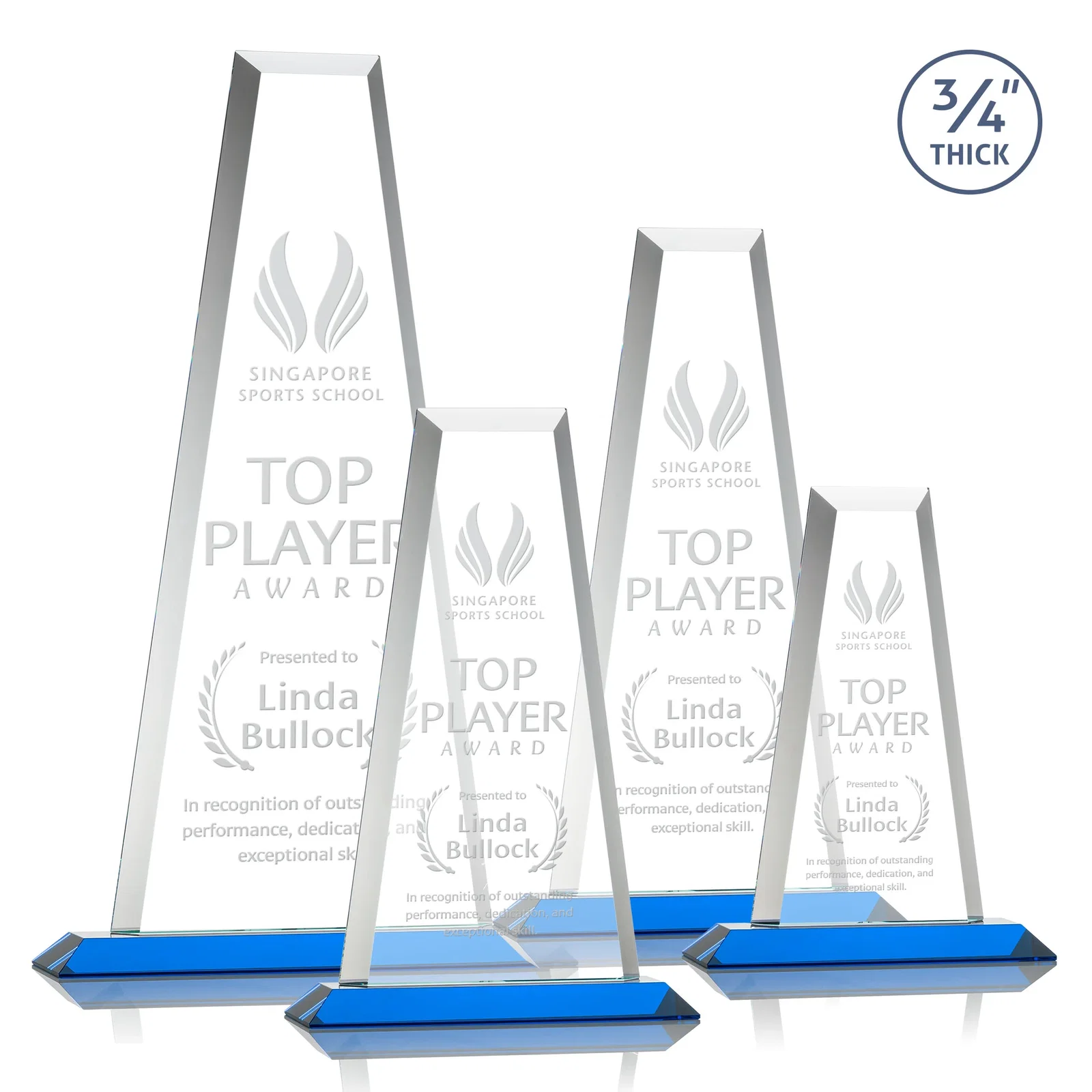 Promotional Starfire Crystal Tower Award on Standard Base, Ten Colors for donor appreciation