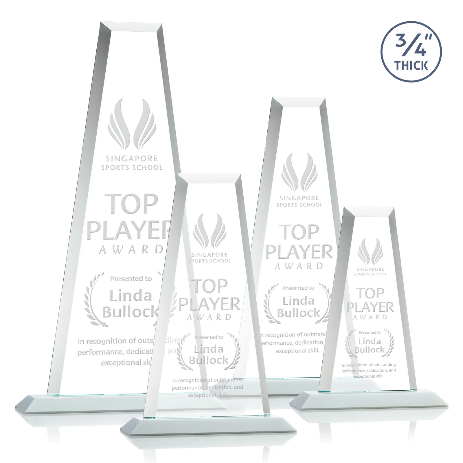 Promotional Starfire Crystal Tower Award on Standard Base, Ten Colors for company anniversary events