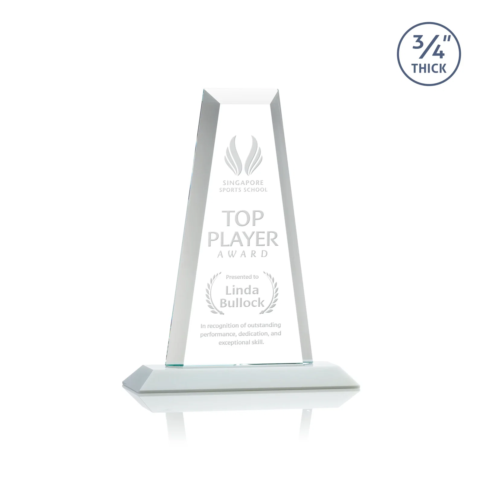 Branded Starfire Crystal Tower Award on Standard Base, Ten Colors for employee recognition