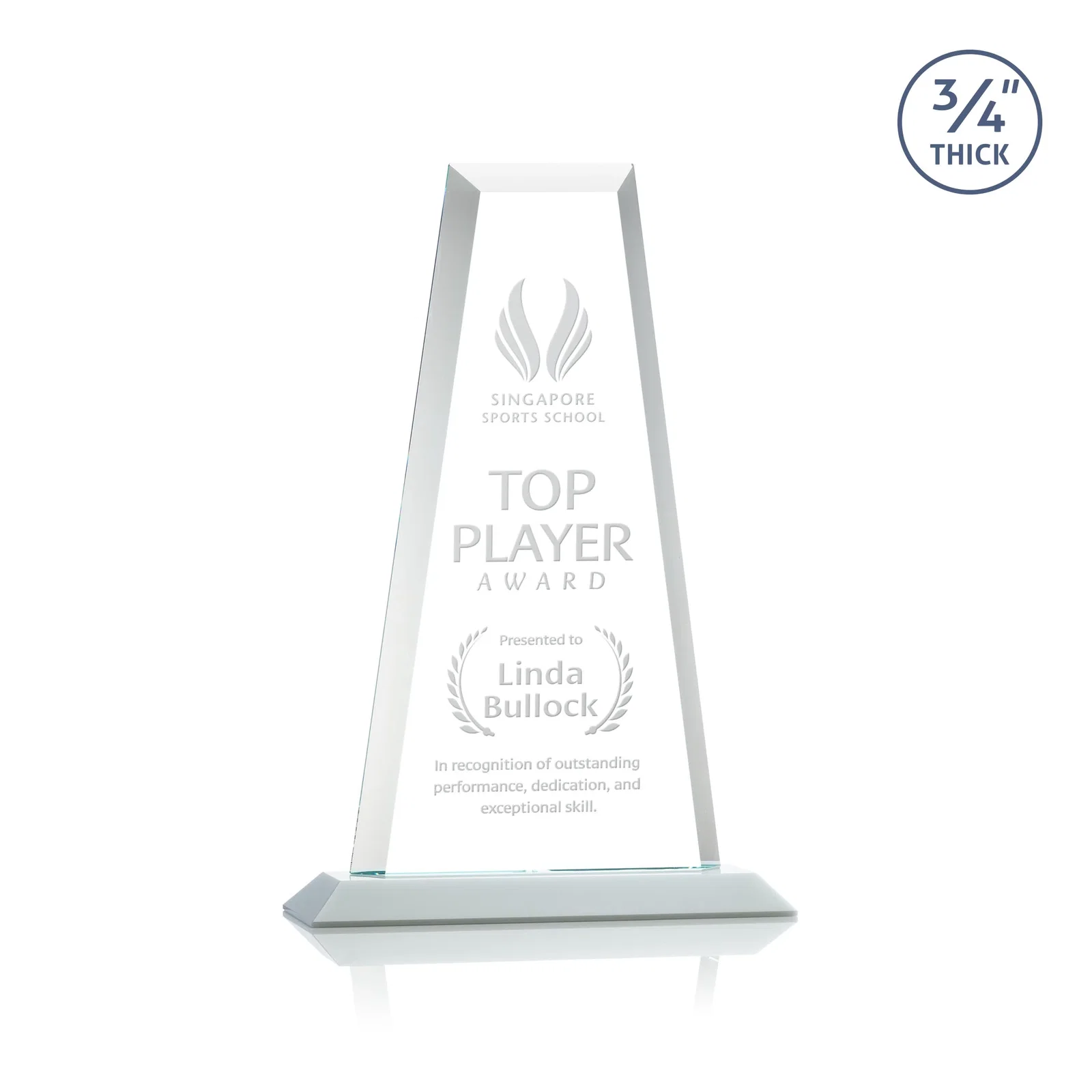 Branded Starfire Crystal Tower Award on Standard Base, Ten Colors for corporate award ceremonies