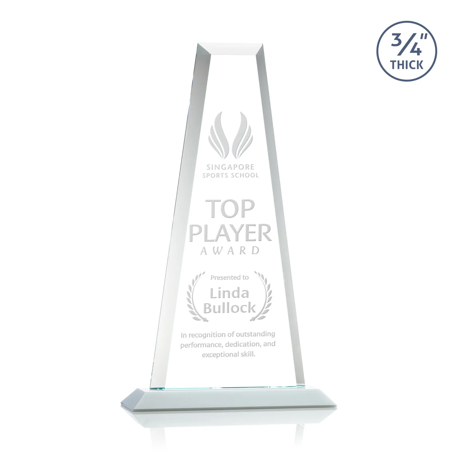 Branded Starfire Crystal Tower Award on Standard Base, Ten Colors for service anniversary gifts