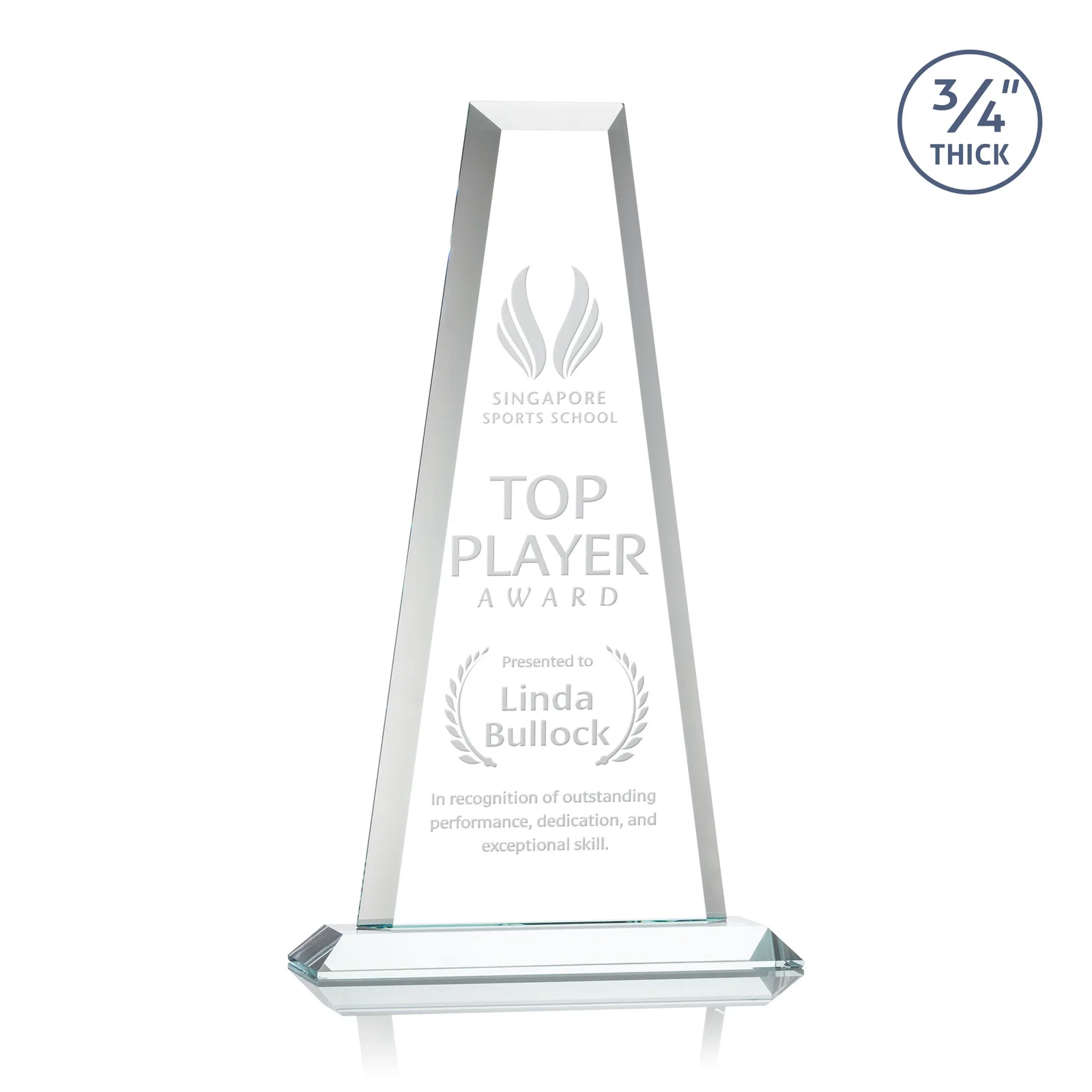 Custom Starfire Crystal Tower Award on Standard Base, Ten Colors for sales achievement awards