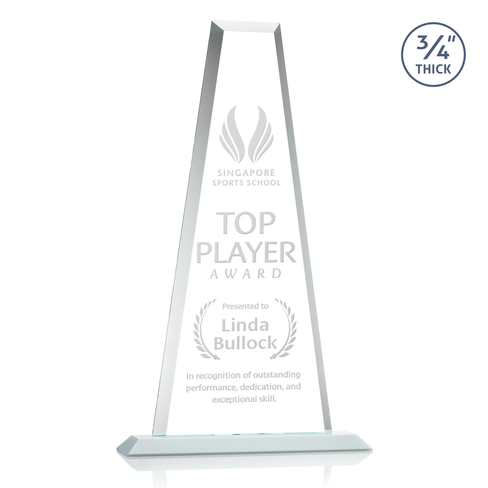 Branded Starfire Crystal Tower Award on Standard Base, Ten Colors for sales achievement awards