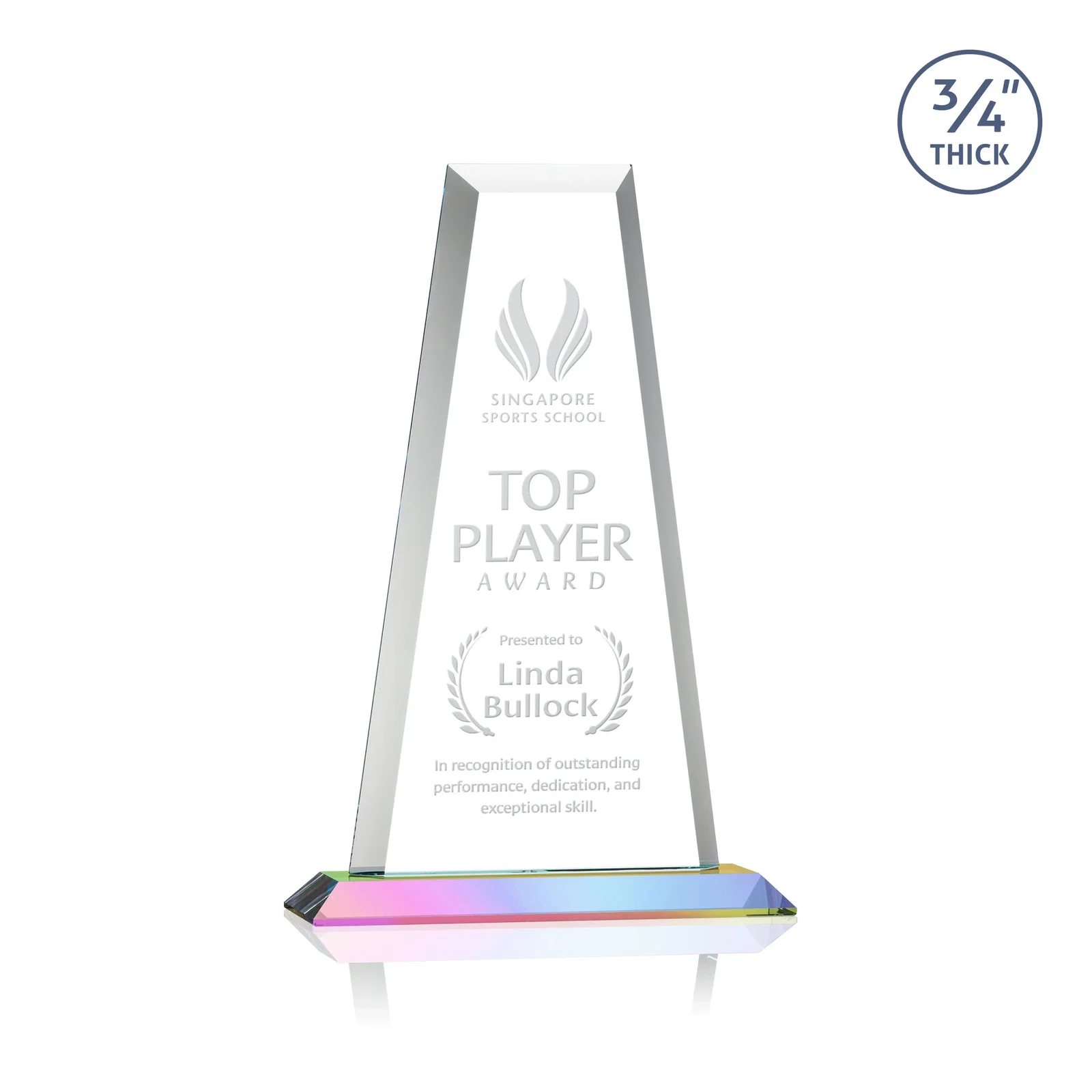 Branded Starfire Crystal Tower Award on Standard Base, Ten Colors for donor appreciation