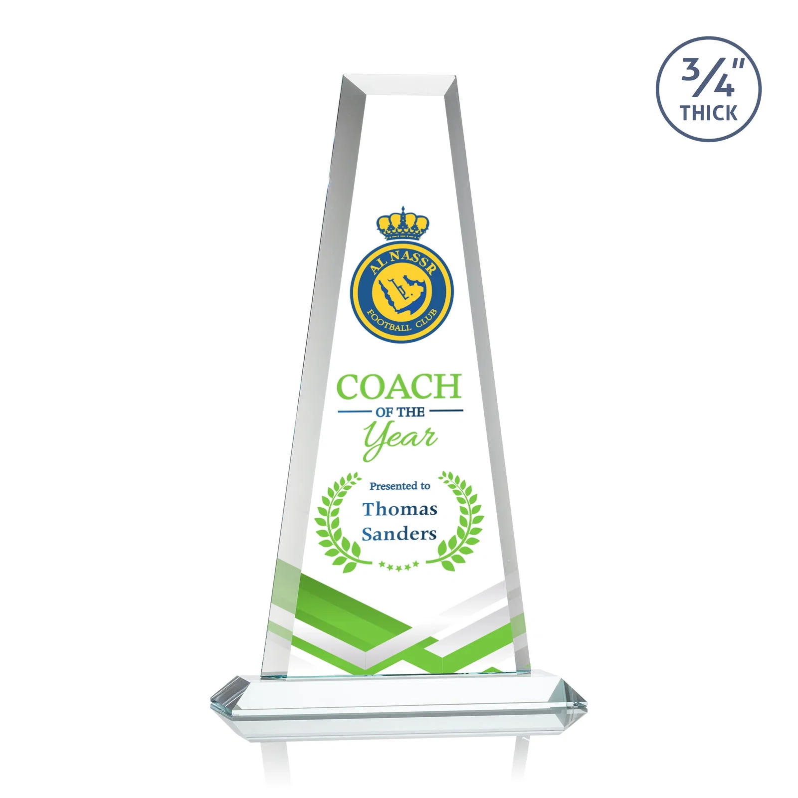 Branded Starfire Crystal Tower Award on Standard Base, Ten Colors for company anniversary events