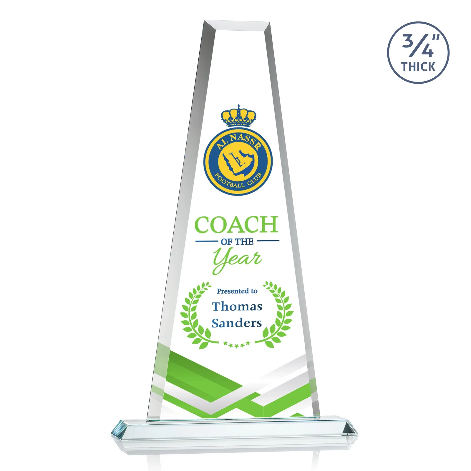 Custom printed Starfire Crystal Tower Award on Standard Base, Ten Colors for employee recognition