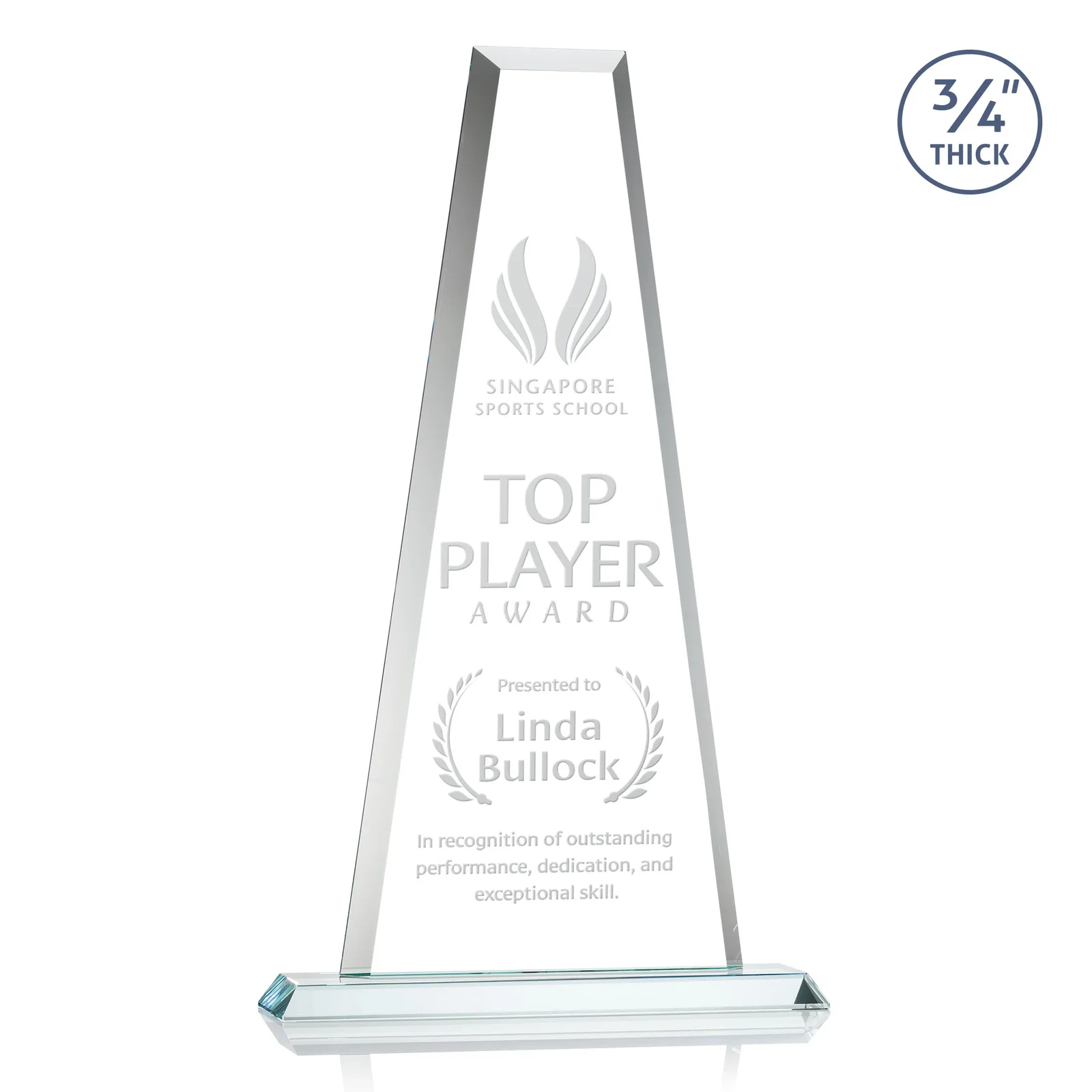 Custom Starfire Crystal Tower Award on Standard Base, Ten Colors for retirement presentations