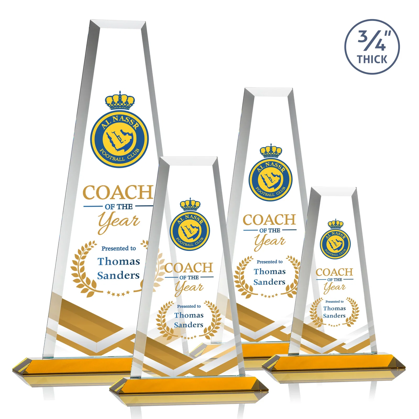 Custom printed Starfire Crystal Tower Award on Standard Base, Ten Colors for corporate award ceremonies