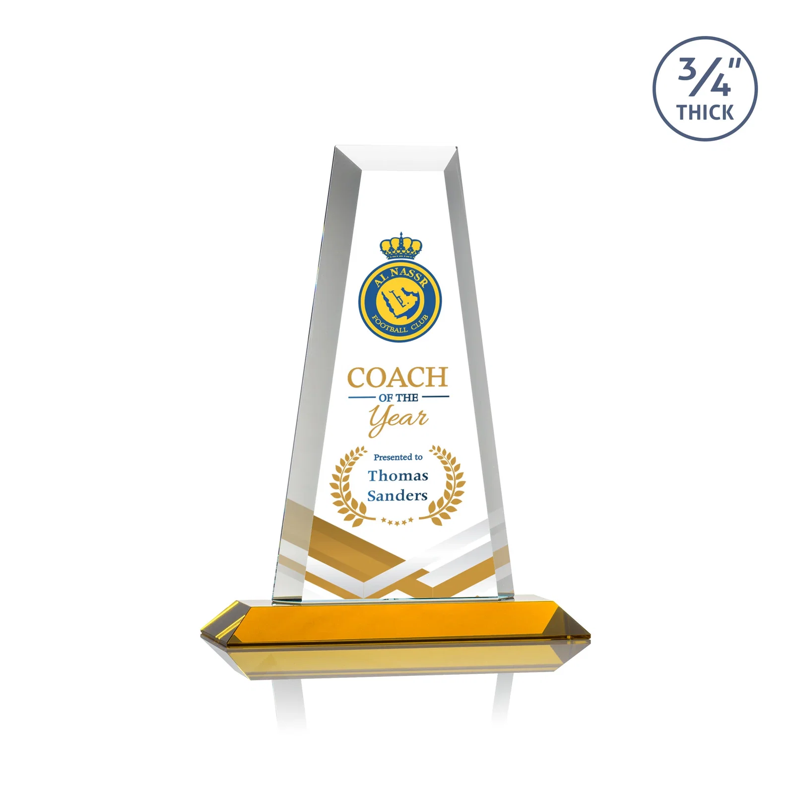 Custom printed Starfire Crystal Tower Award on Standard Base, Ten Colors for service anniversary gifts