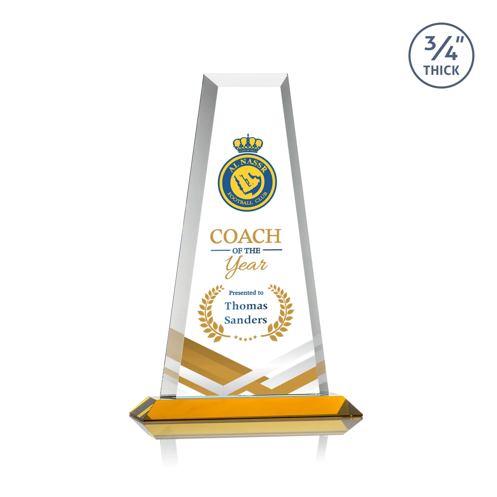 Custom printed Starfire Crystal Tower Award on Standard Base, Ten Colors for sales achievement awards