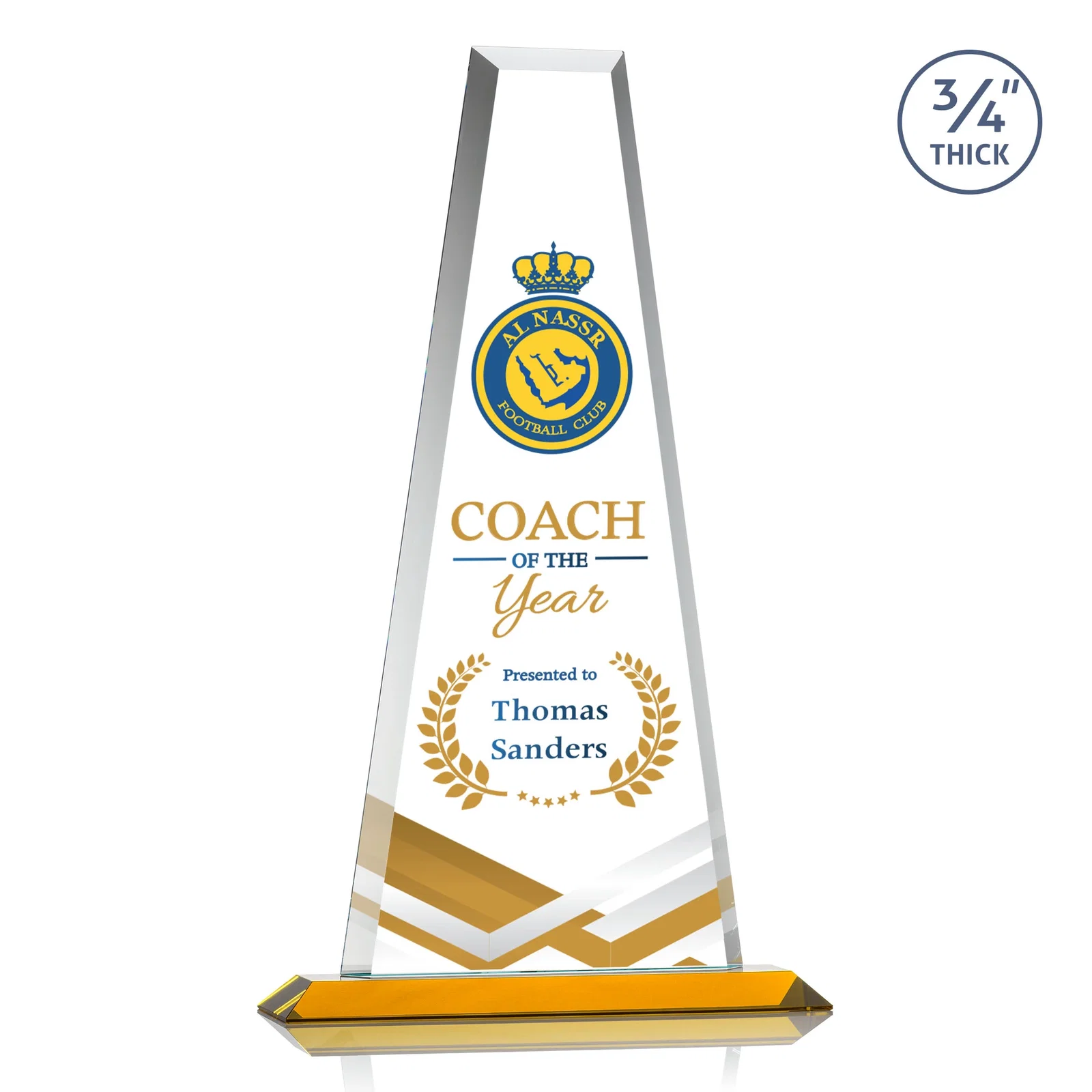 Custom printed Starfire Crystal Tower Award on Standard Base, Ten Colors for team milestone celebrations
