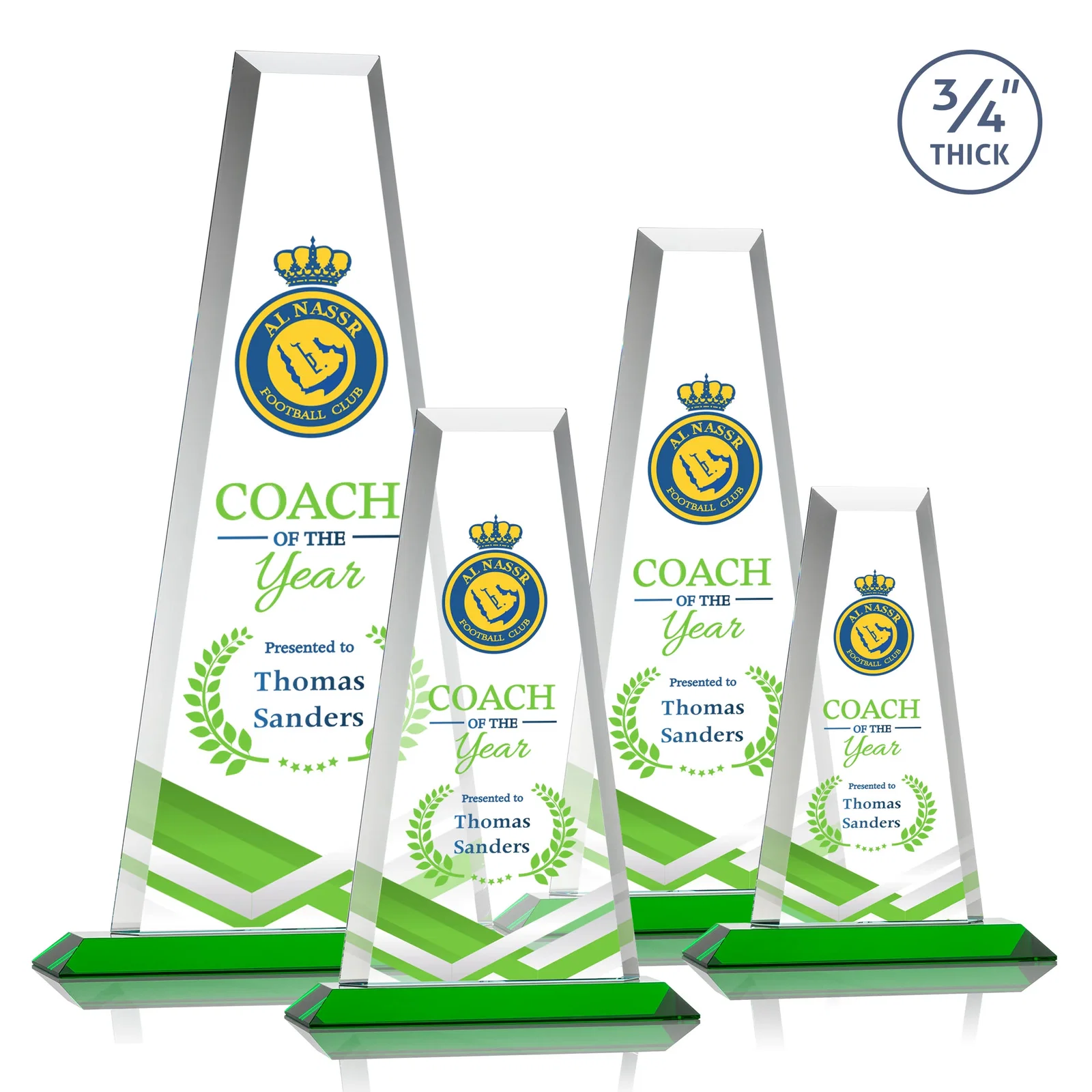 Custom printed Starfire Crystal Tower Award on Standard Base, Ten Colors for donor appreciation