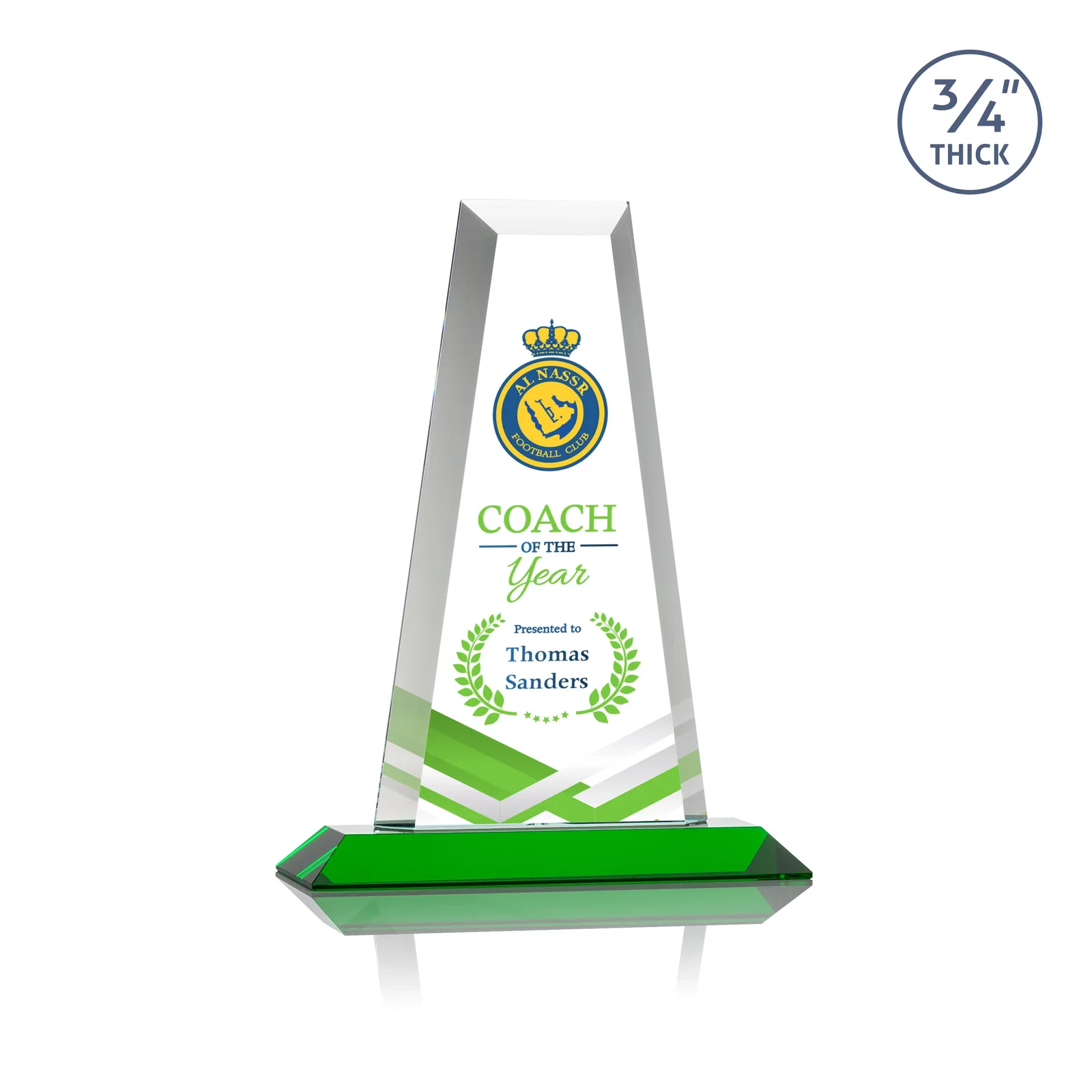 Custom printed Starfire Crystal Tower Award on Standard Base, Ten Colors for graduation ceremonies