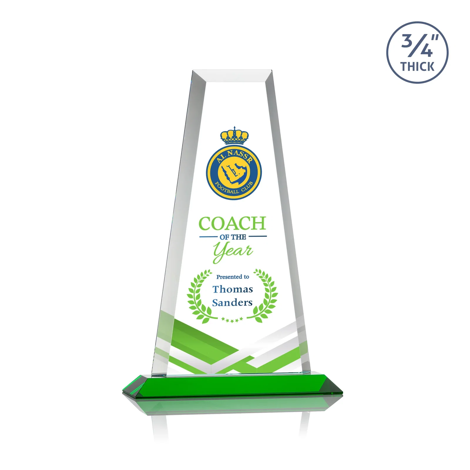 Custom printed Starfire Crystal Tower Award on Standard Base, Ten Colors for safety achievement programs