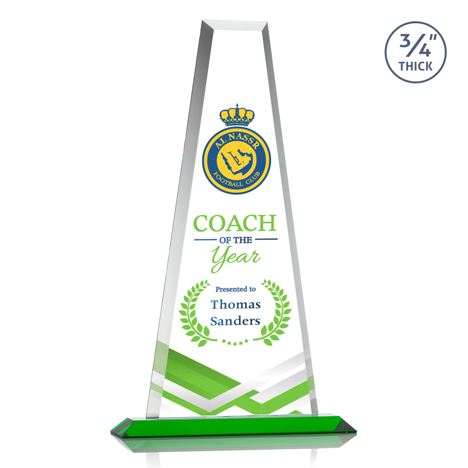 Custom printed Starfire Crystal Tower Award on Standard Base, Ten Colors for dealer and partner awards