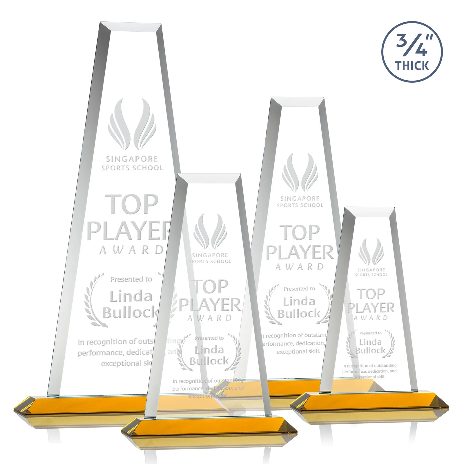Custom Starfire Crystal Tower Award on Standard Base, Ten Colors for team milestone celebrations