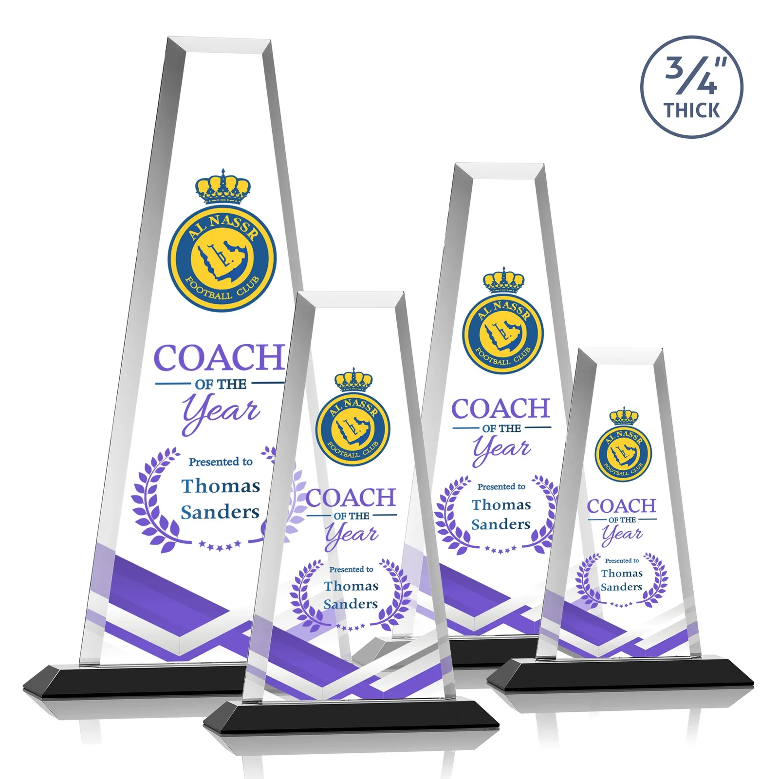Custom printed Starfire Crystal Tower Award on Standard Base, Ten Colors for company anniversary events