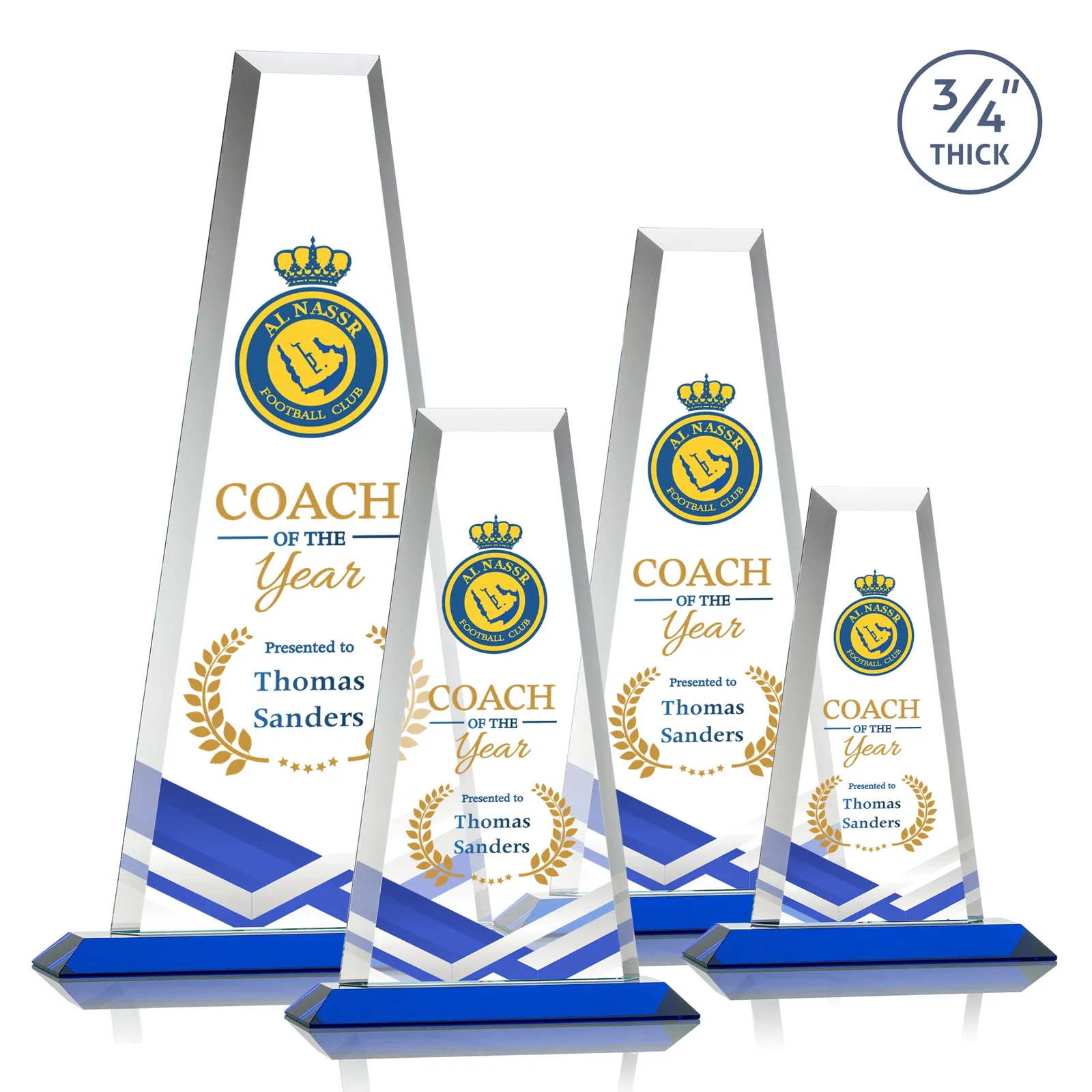 Customized Starfire Crystal Tower Award on Standard Base, Ten Colors for retirement presentations