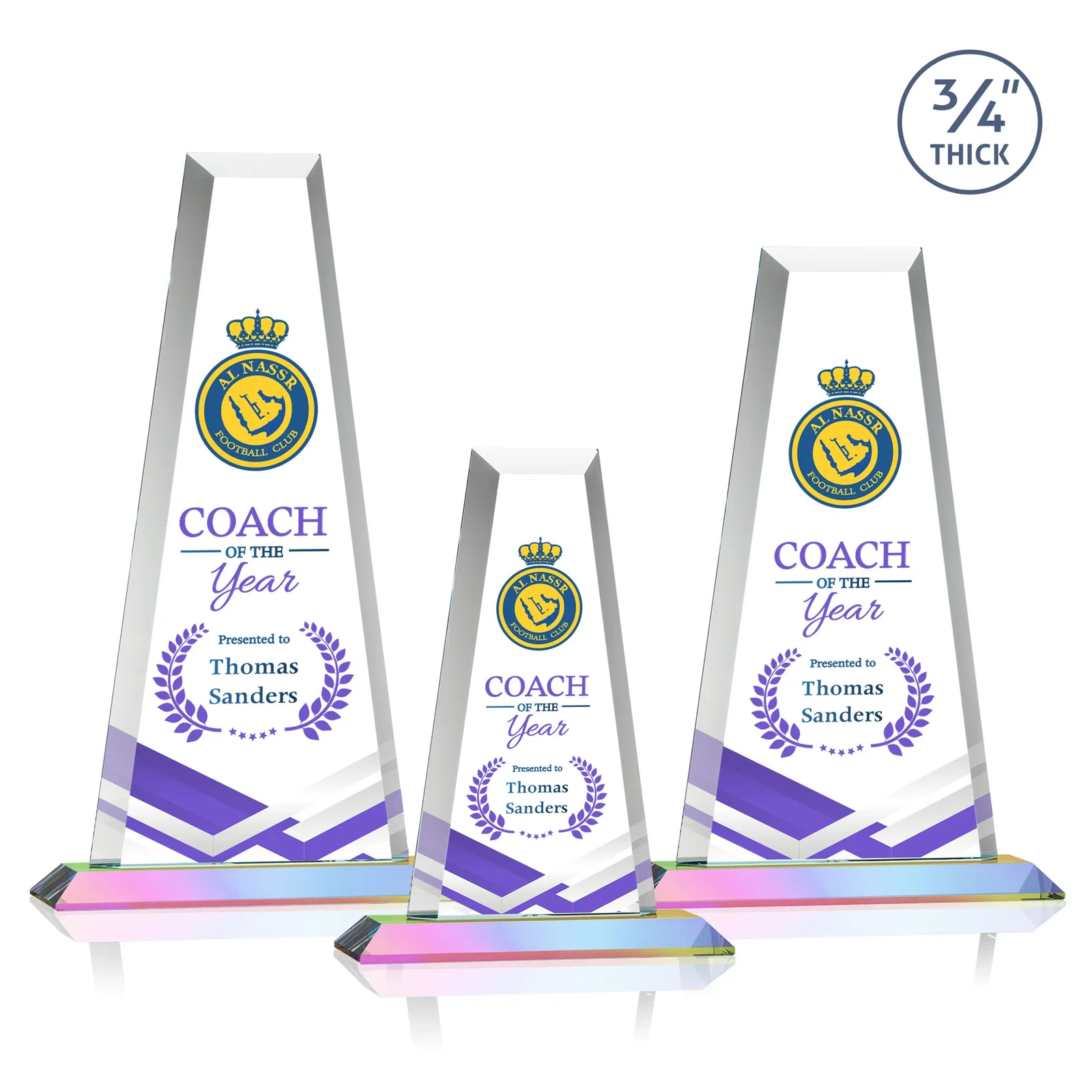 Customized Starfire Crystal Tower Award on Standard Base, Ten Colors for volunteer appreciation