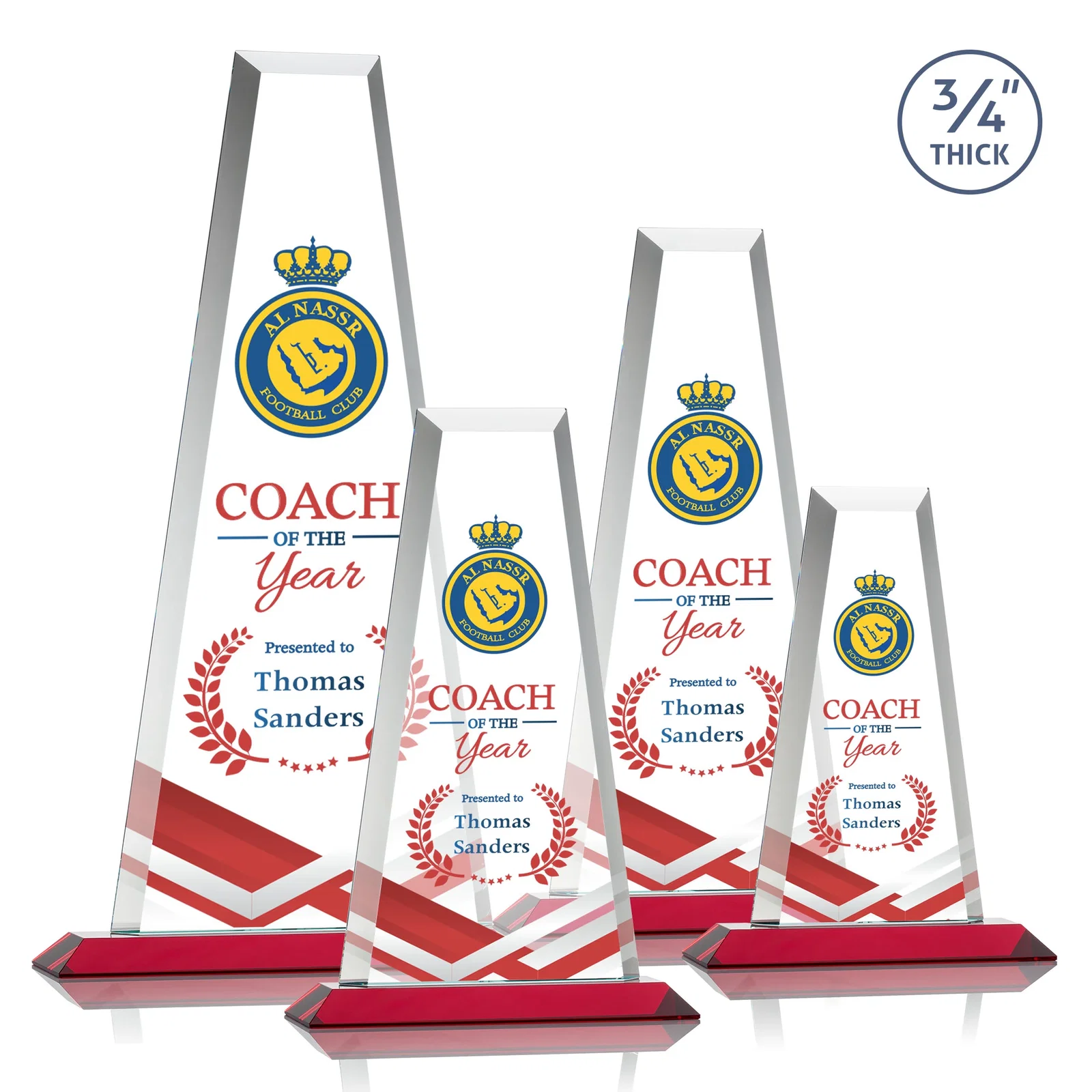 Custom engraved Starfire Crystal Tower Award on Standard Base, Ten Colors for corporate award ceremonies