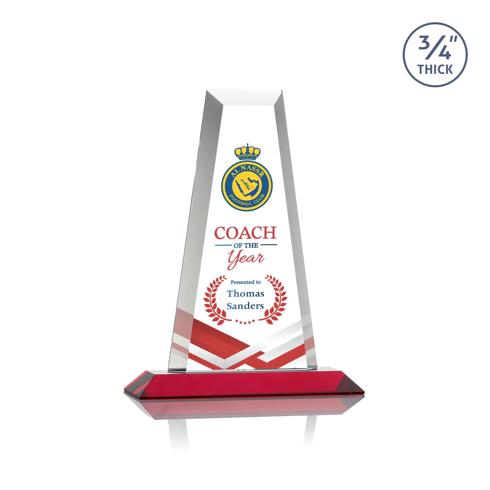 Custom engraved Starfire Crystal Tower Award on Standard Base, Ten Colors for service anniversary gifts
