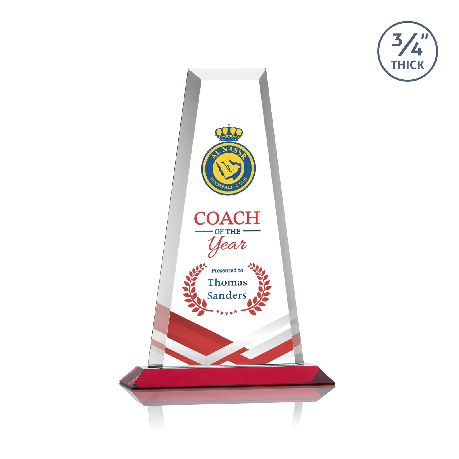 Custom engraved Starfire Crystal Tower Award on Standard Base, Ten Colors for sales achievement awards