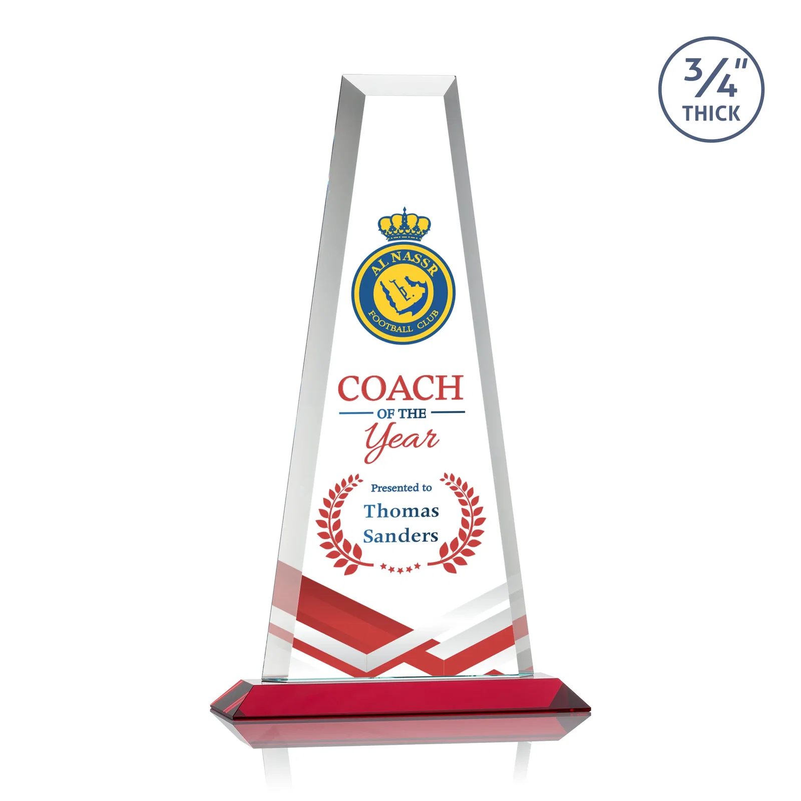Custom engraved Starfire Crystal Tower Award on Standard Base, Ten Colors for retirement presentations