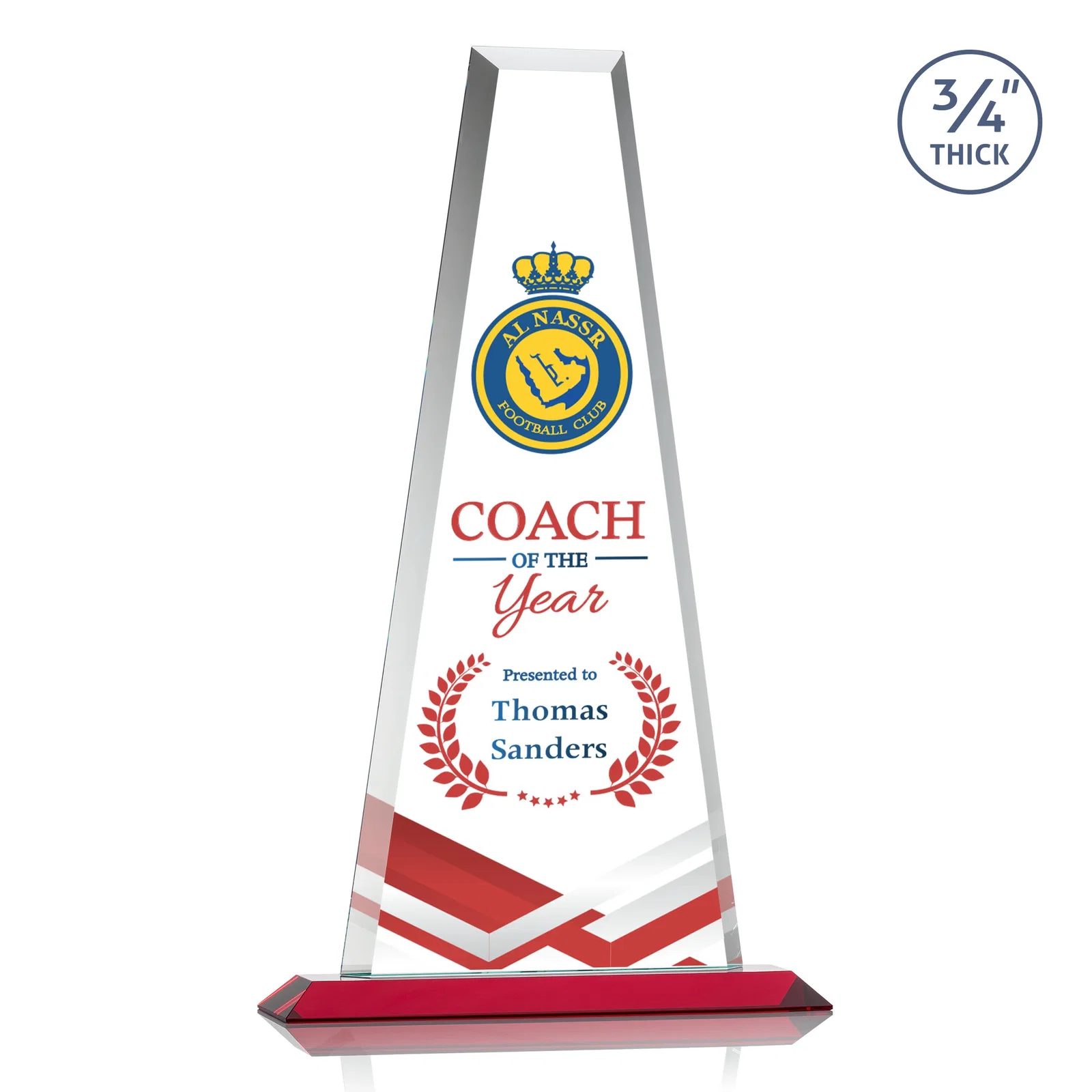 Custom engraved Starfire Crystal Tower Award on Standard Base, Ten Colors for team milestone celebrations