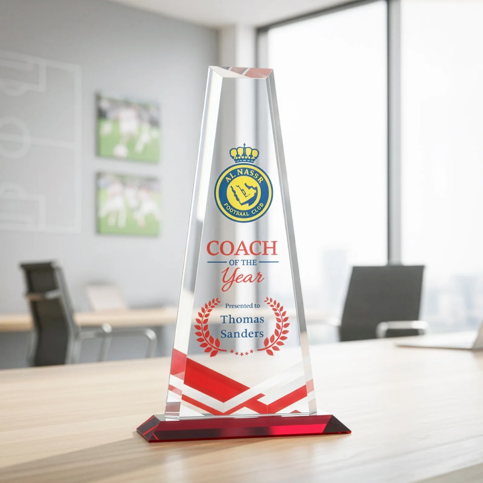 Custom engraved Starfire Crystal Tower Award on Standard Base, Ten Colors for donor appreciation