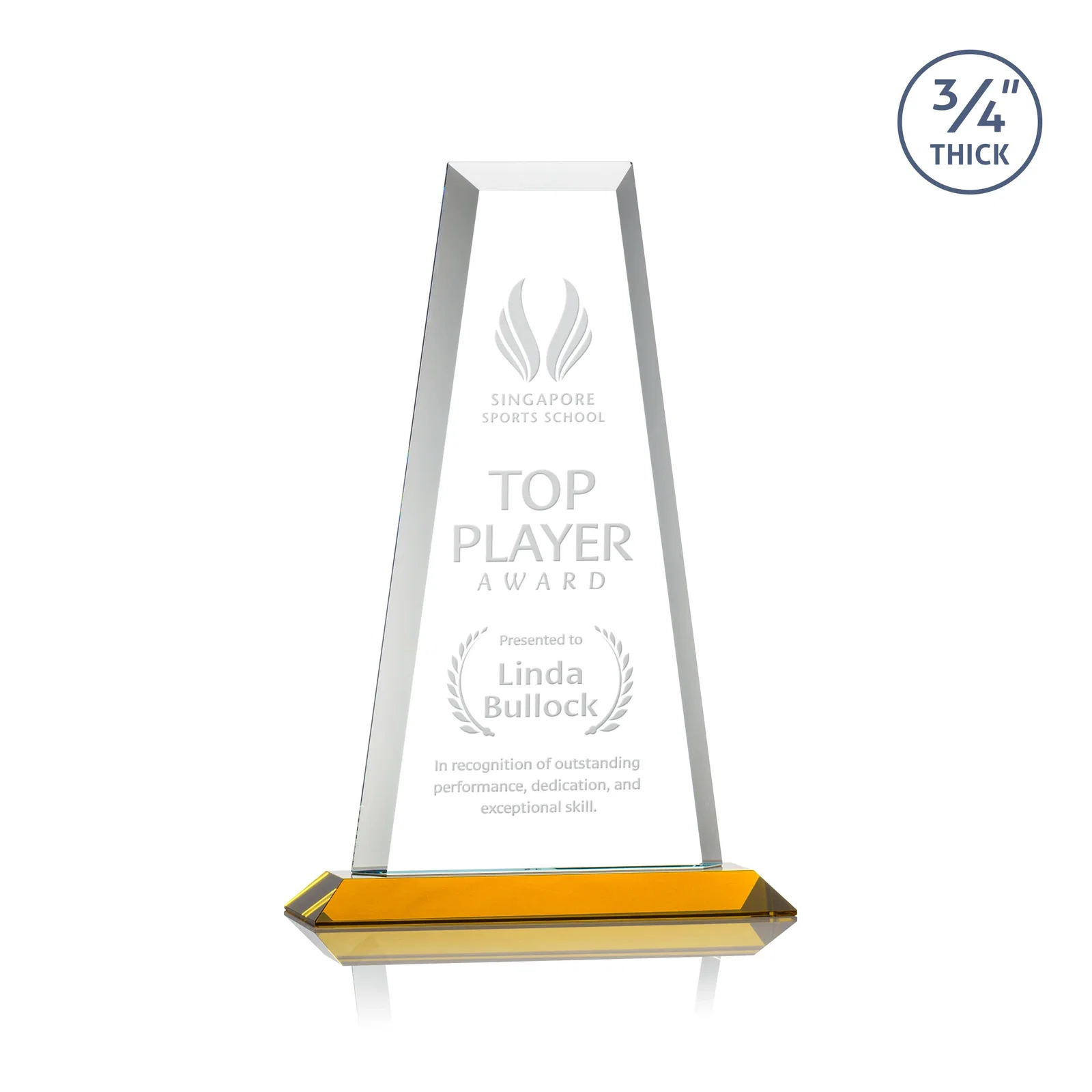 Custom Starfire Crystal Tower Award on Standard Base, Ten Colors for graduation ceremonies