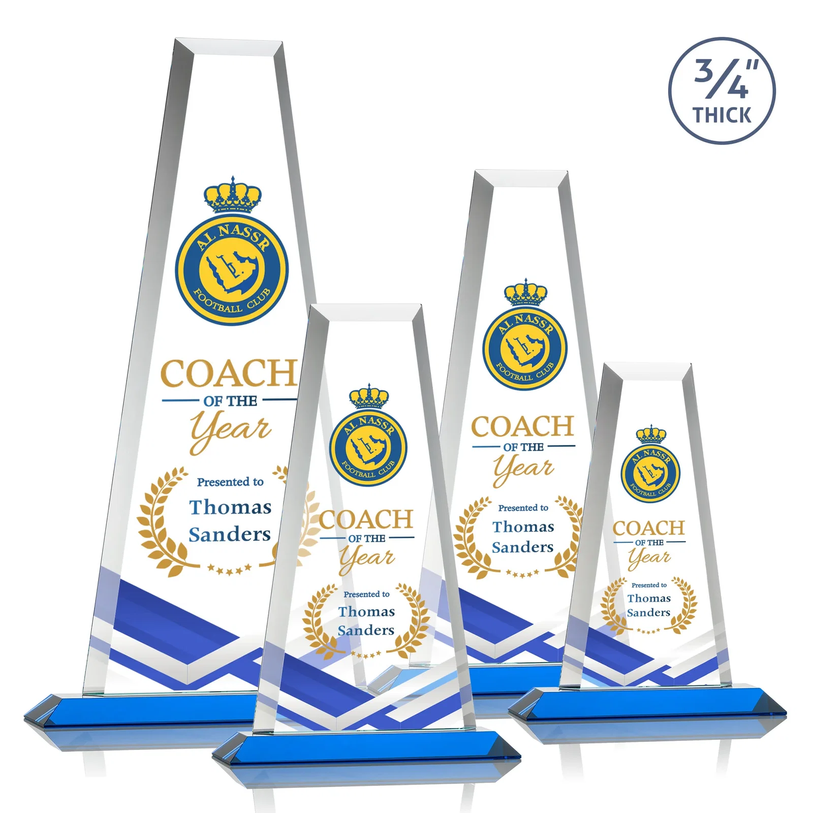 Custom engraved Starfire Crystal Tower Award on Standard Base, Ten Colors for graduation ceremonies