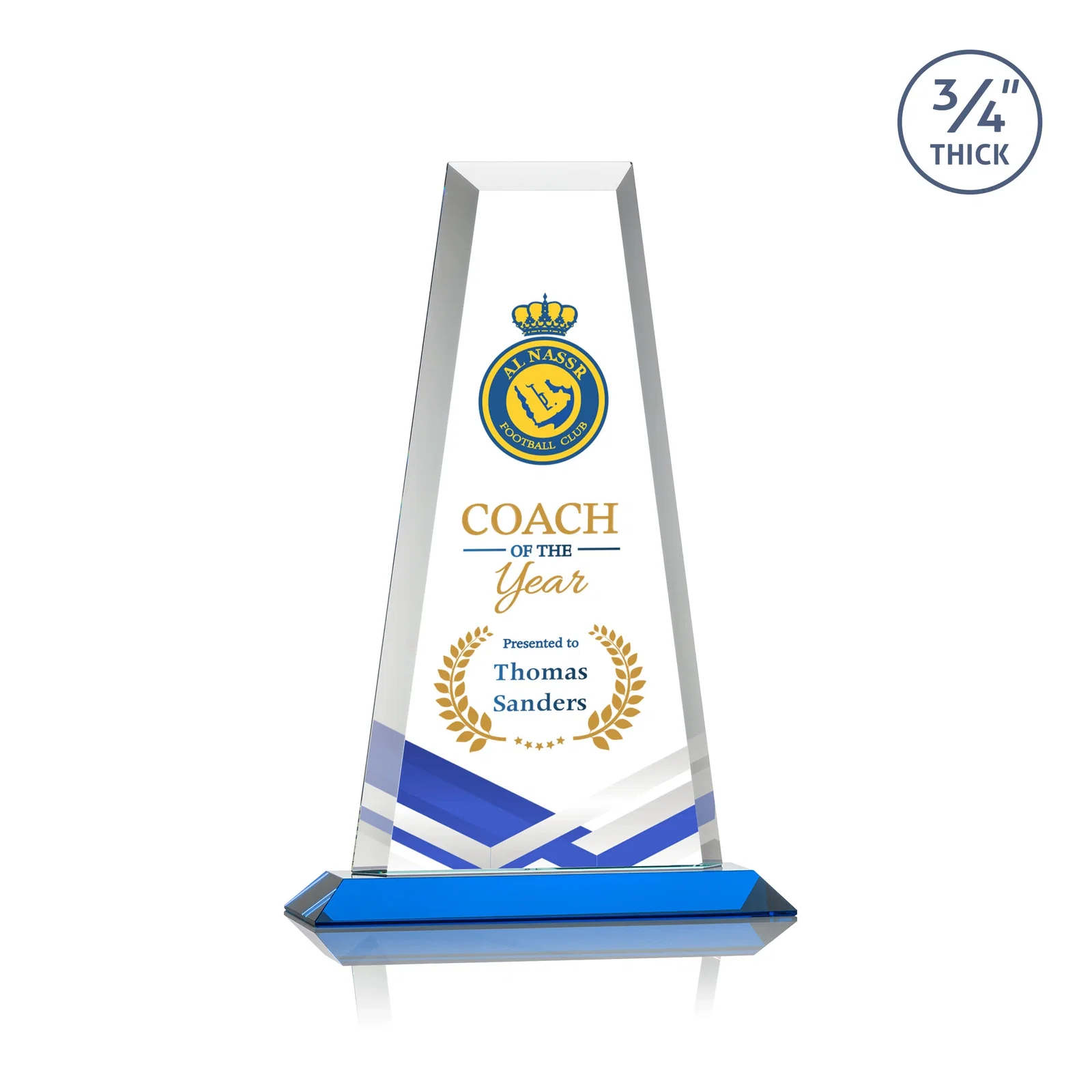 Custom engraved Starfire Crystal Tower Award on Standard Base, Ten Colors for volunteer appreciation