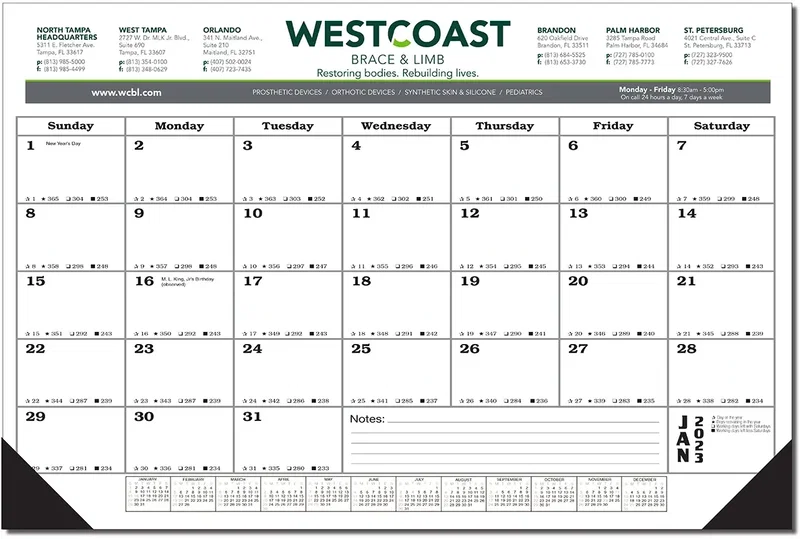 Full Color 12 Sheet Desk Pad Calendar (18"x12")