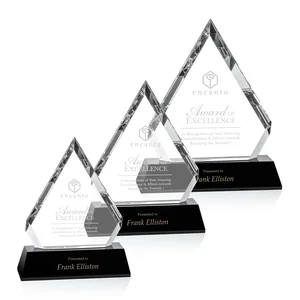 Hand-Faceted Optical Crystal Pyramid Award on a Black Base
