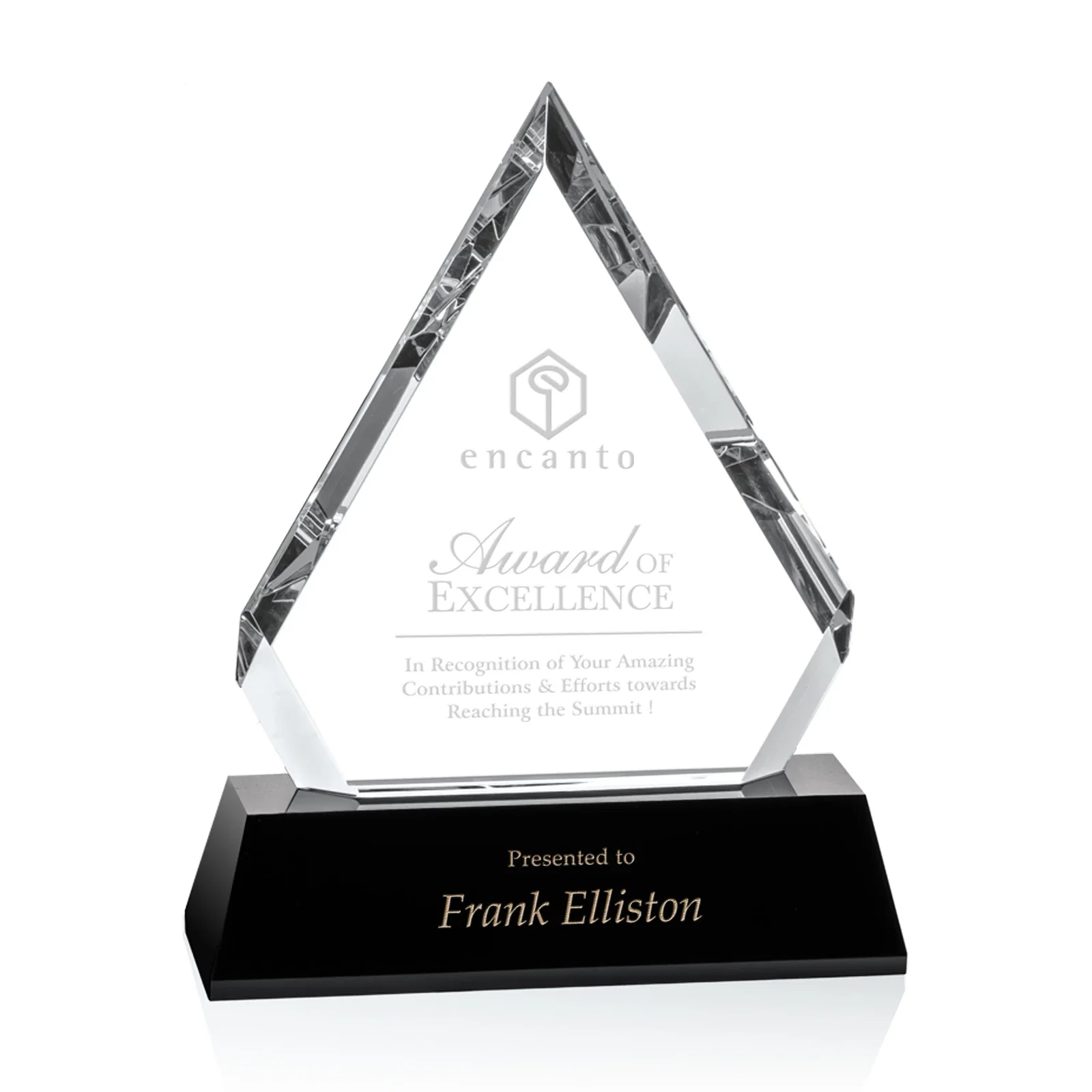 Custom Hand-Faceted Optical Crystal Pyramid Award on a Black Base for corporate award ceremonies