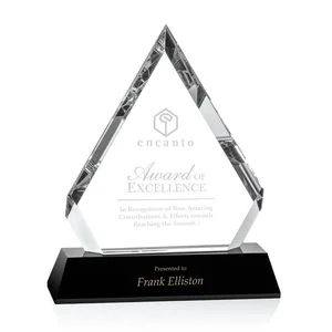 Hand-Faceted Optical Crystal Pyramid Award on a Black Base