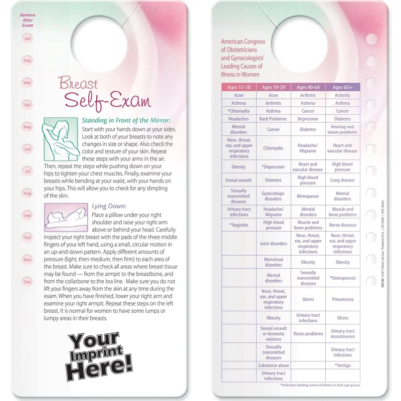 Informational Shower Card, hero front view of waterproof breast self-exam guide card